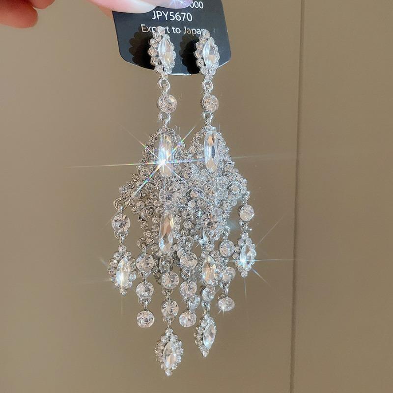 Silver Needle Super Flash Diamond Drop Rhombus Tassel Pendant Earrings Xiniang Earrings Earrings Light Luxury Premium Earrings Women