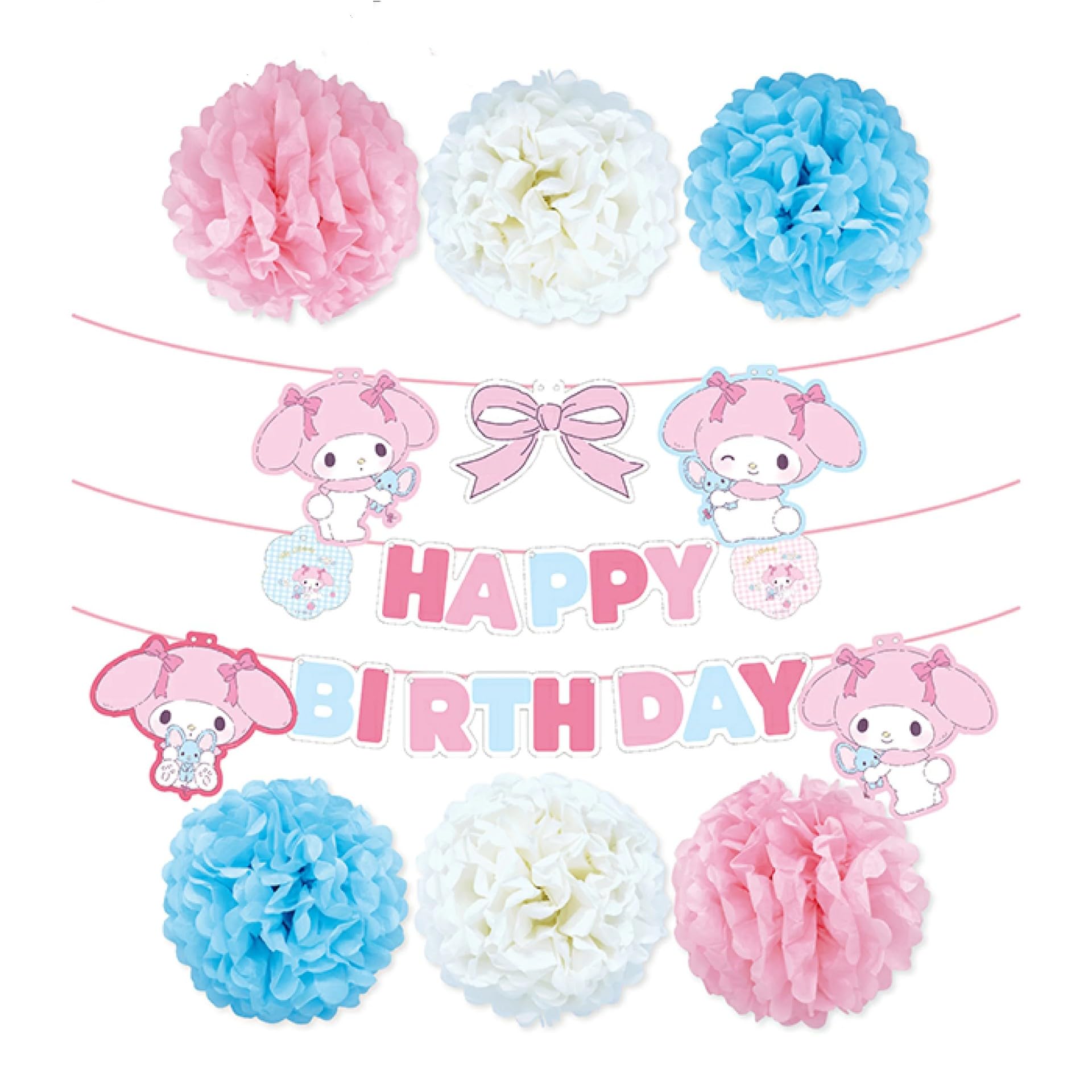 

Набор для украшения на день рождения My Melody, Цветок помпон, Гирлянда на день рождения, Украшения, Сообщение, Товары для Instagram