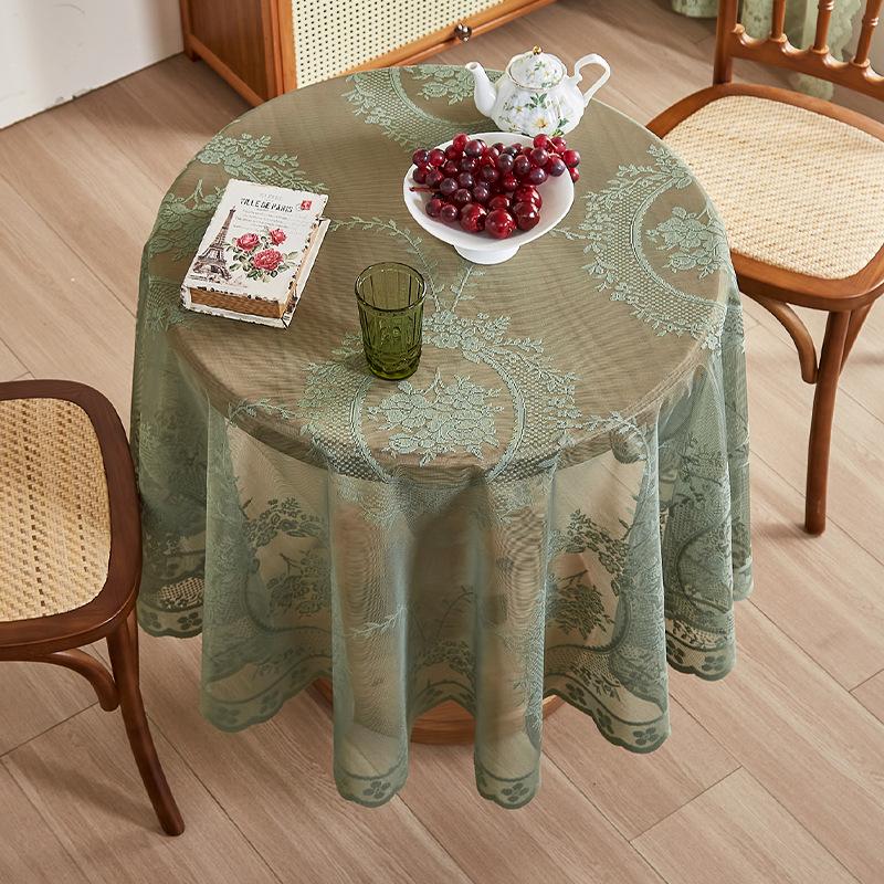 Green Lace Ruffle Edge Tablecloth, Non-Slip And Dust-Proof Table Mat, Premium Dining Table Mat, Tv Cabinet, Coffee Table Polyester