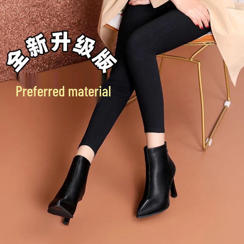 Women's Genuine Leather Pointed Toe Ankle Boots, 2025 High Heel Stilettos for Autumn/Winter, Versatile Slimming Martin Boots for Men and Women.