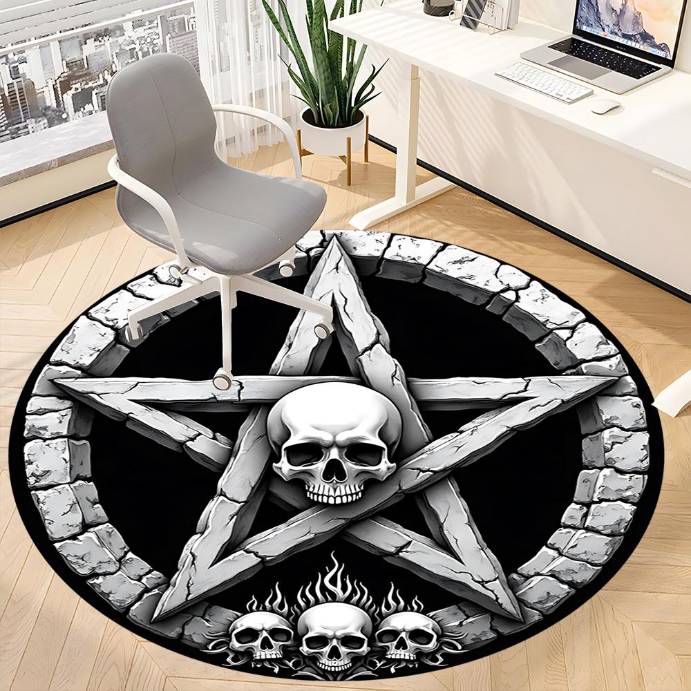 1pc Gothic Skulls Carpet for Office Non-Slip, Round Carpet, Soft & Comfortable, Carpet for Office, Lightweight Round Floor Mat