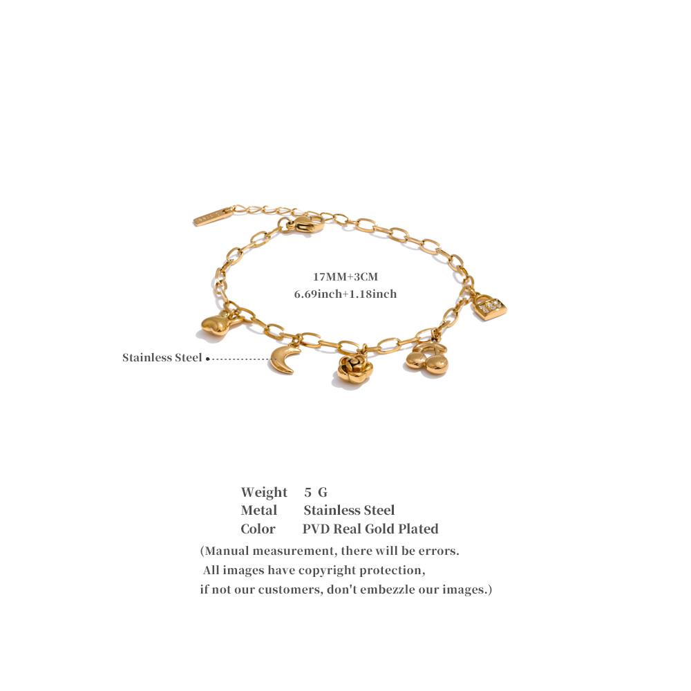 Yhpup Trendy Stainless Steel Flower Cherry Moon Drop Chain Bracelet Bangle Waterproof Fashion Arrivals Wrist Jewelry 2025