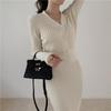 2025 Early Spring Women's V-Neck Button Knit Dress, Long Sleeve Slimming Inner Layer Skirt