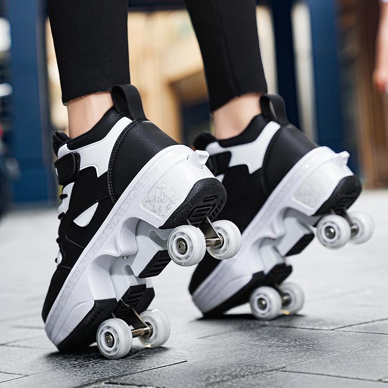 Roller Skates 6-15 Years Old Four-wheel Deformation Can Walk Can Skate Skates Girl Runaway Shoes