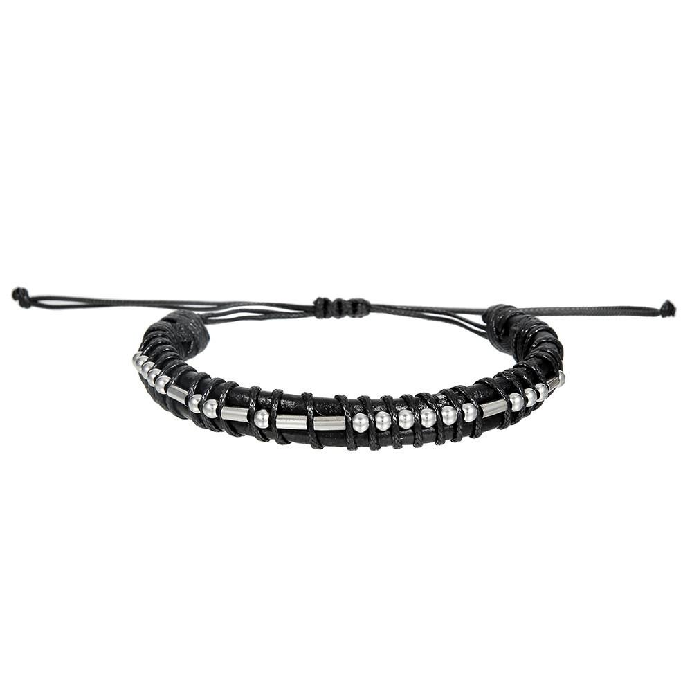 Morse-Code Lederarmband mit Edelstahl-Anhängern für Paare und als Geschenk