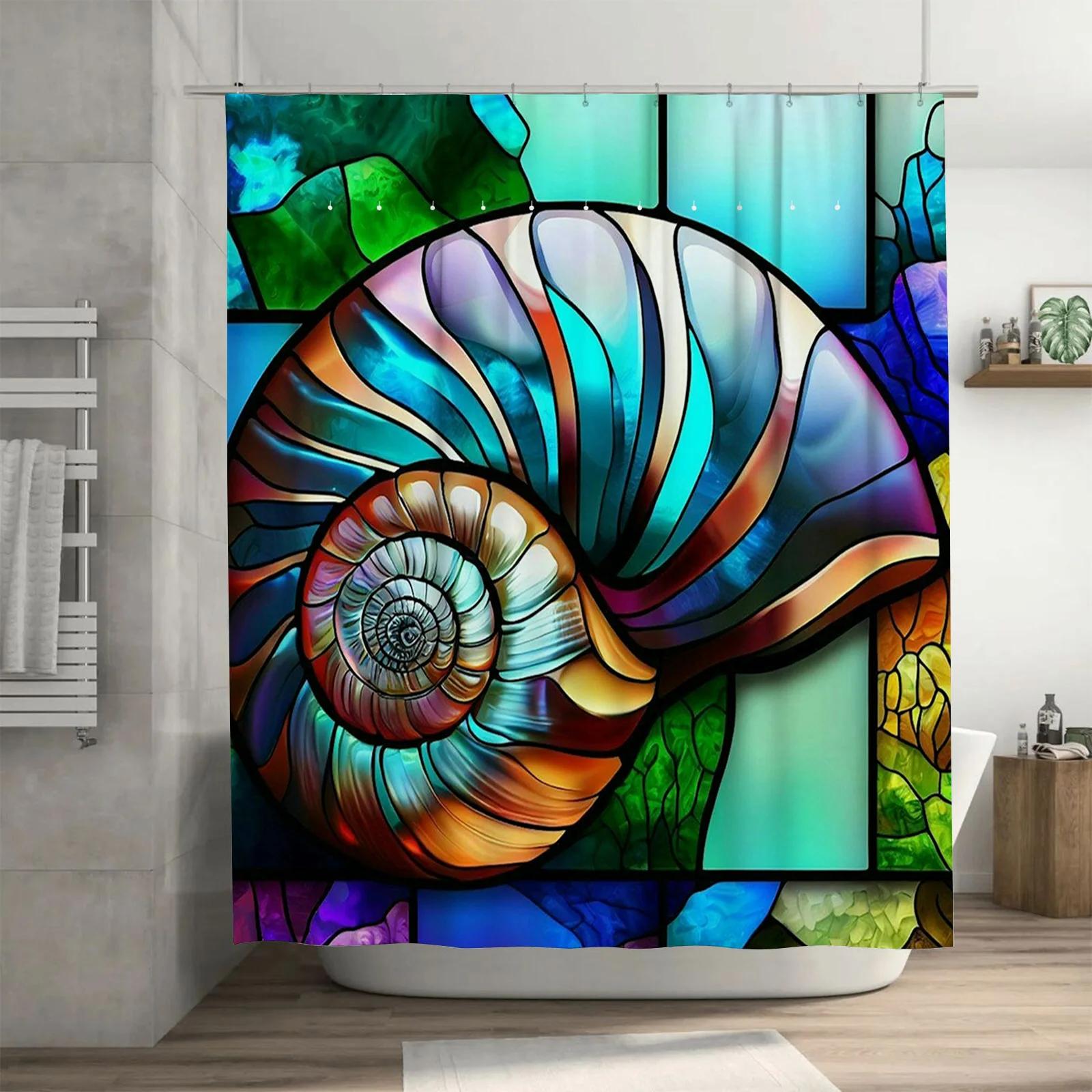

Colorful Glass Seashell Waterproof Shower Curtain - Vibrant Art Design For Bathroom Decor, Perfect For A Unique Look W60H190(CM)-1 Pcs