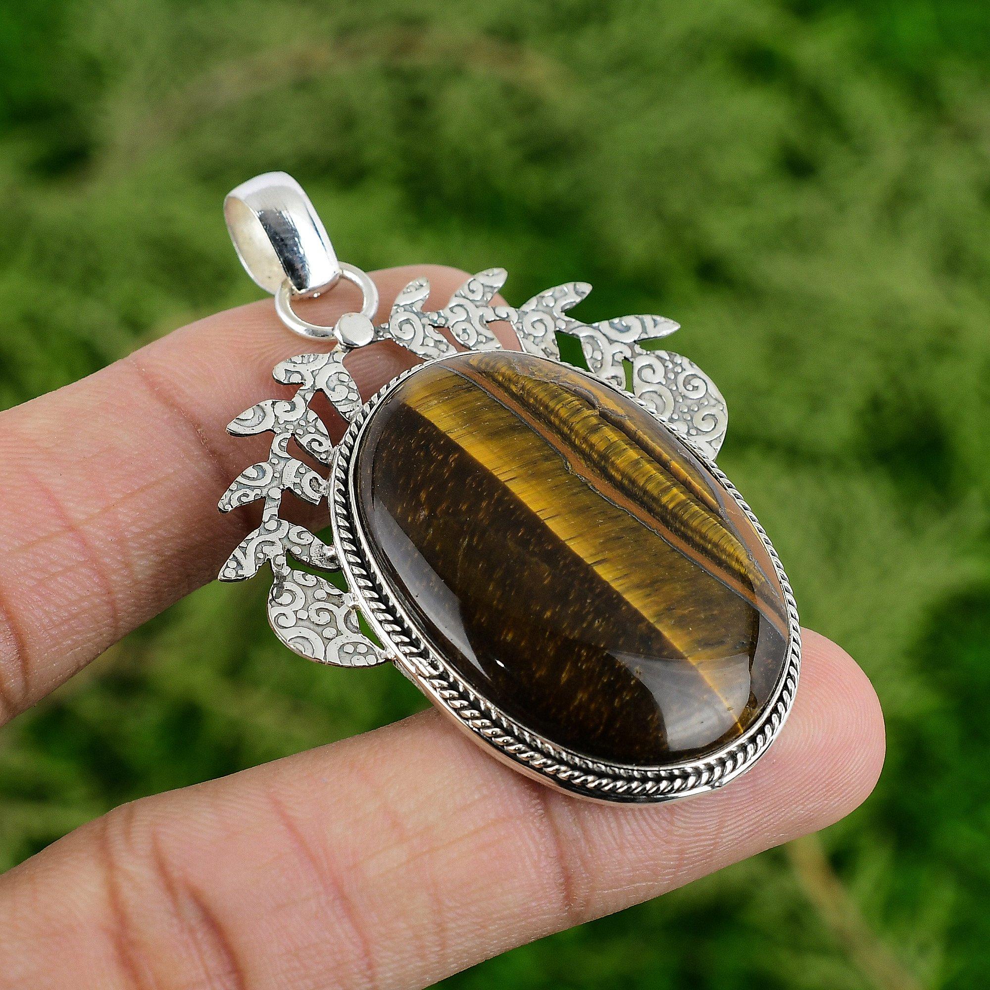 

Sterling Silver Oval Natural Tigers Eye Unique Wife Artisan New Pendant Jewelry