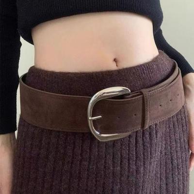 Modny szeroki pasek ze skóry zamszowej Luksusowy design Paski do spodni i sukienek Klamra na bolec Pasek na talię Prezenty