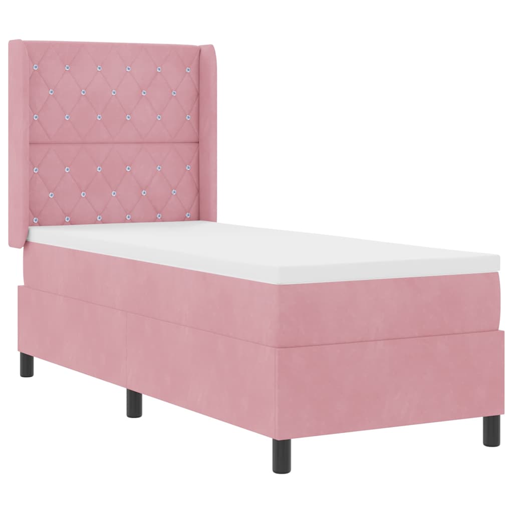 Box Spring Bed with Mattress and Headboard Pink 80 X 200 Cm Velvet