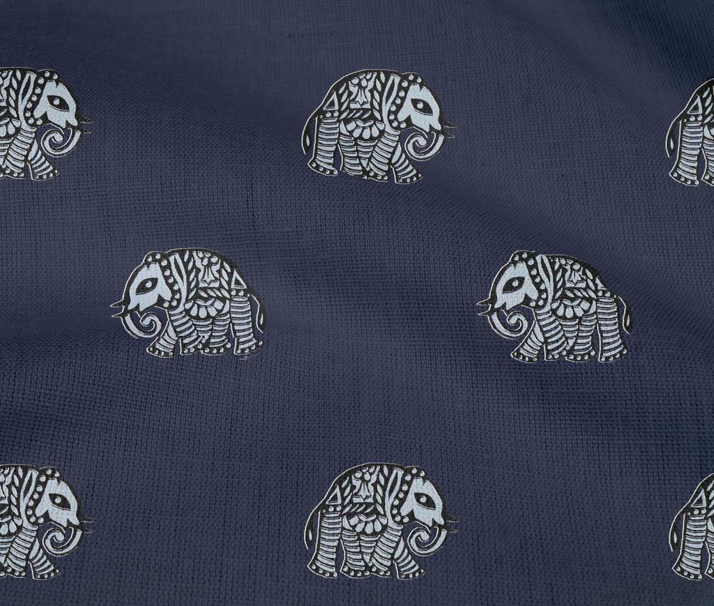 oneOone Cotton Flex Fabric Elephant Block Printed Craft Fabric BTY 40 Inch