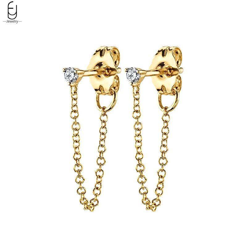 925 Silver Needle Luxury Long Chain Tassel Crystal Stud Earrings For Women Exquisite Pendant Gold Earrings Fine Jewelry