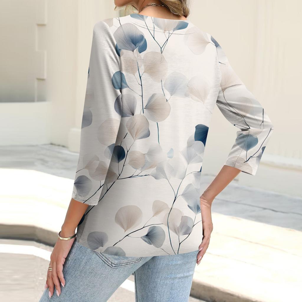Cardigan décontracté pour femme à imprimé floral et manches trois-quarts boutonnées