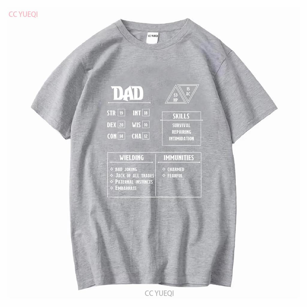 Dad Character Sheet T Shirt DnD Role Playing Vintage Washed Stylish Casual Homme Top For Everyday Wear Fashion Graphic Soft
