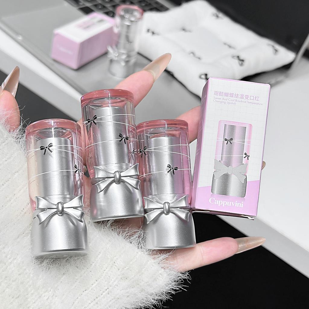 Trois Couleurs Nœud Papillon Rouge à Lèvres Changeant de Température Texture Gelée Baume à Lèvres Hydratant Pour Maquillage Quotidien