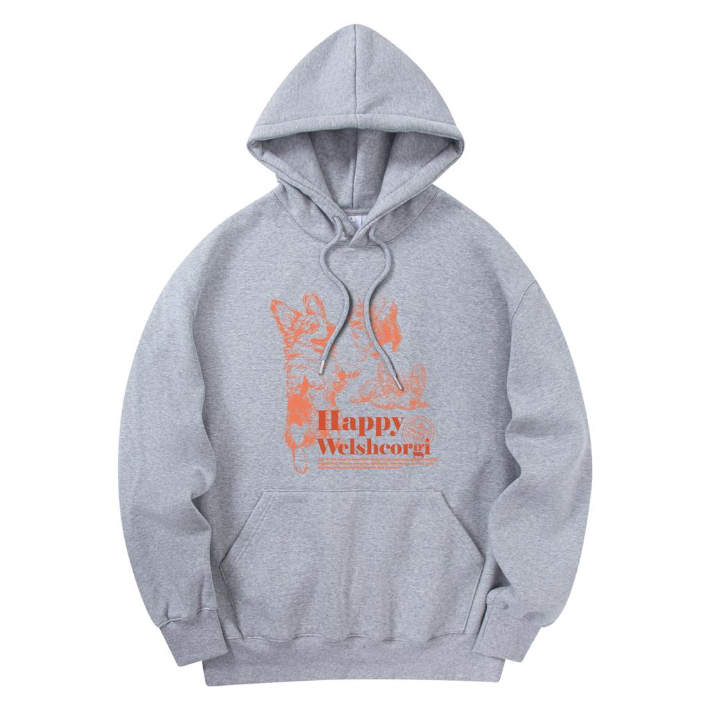 Happy Welsh Corgi Hoodie Gray
