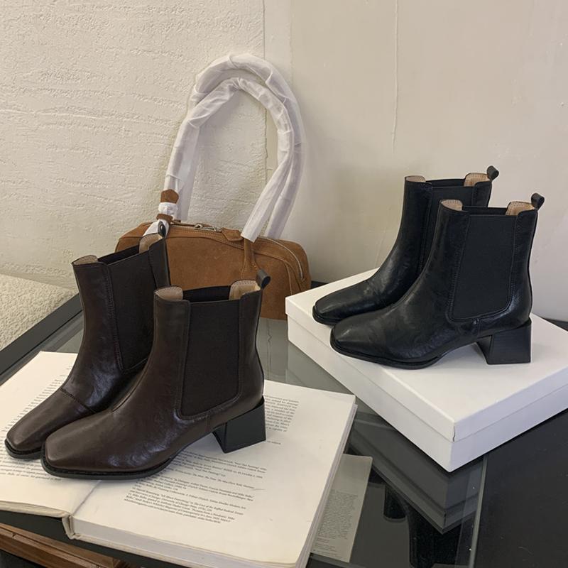 Eilyken Spring Autumn Fashion Stretch Fabric Women Ankle Boots Punk Square Toe Low Heels Shoes Botas  De Mujer