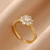 Elegant Zircon Sunflower Rings For Women Gold Color Stainless Steel Sunflower Adjustable Ring Bridal Wedding Jewelry Gift