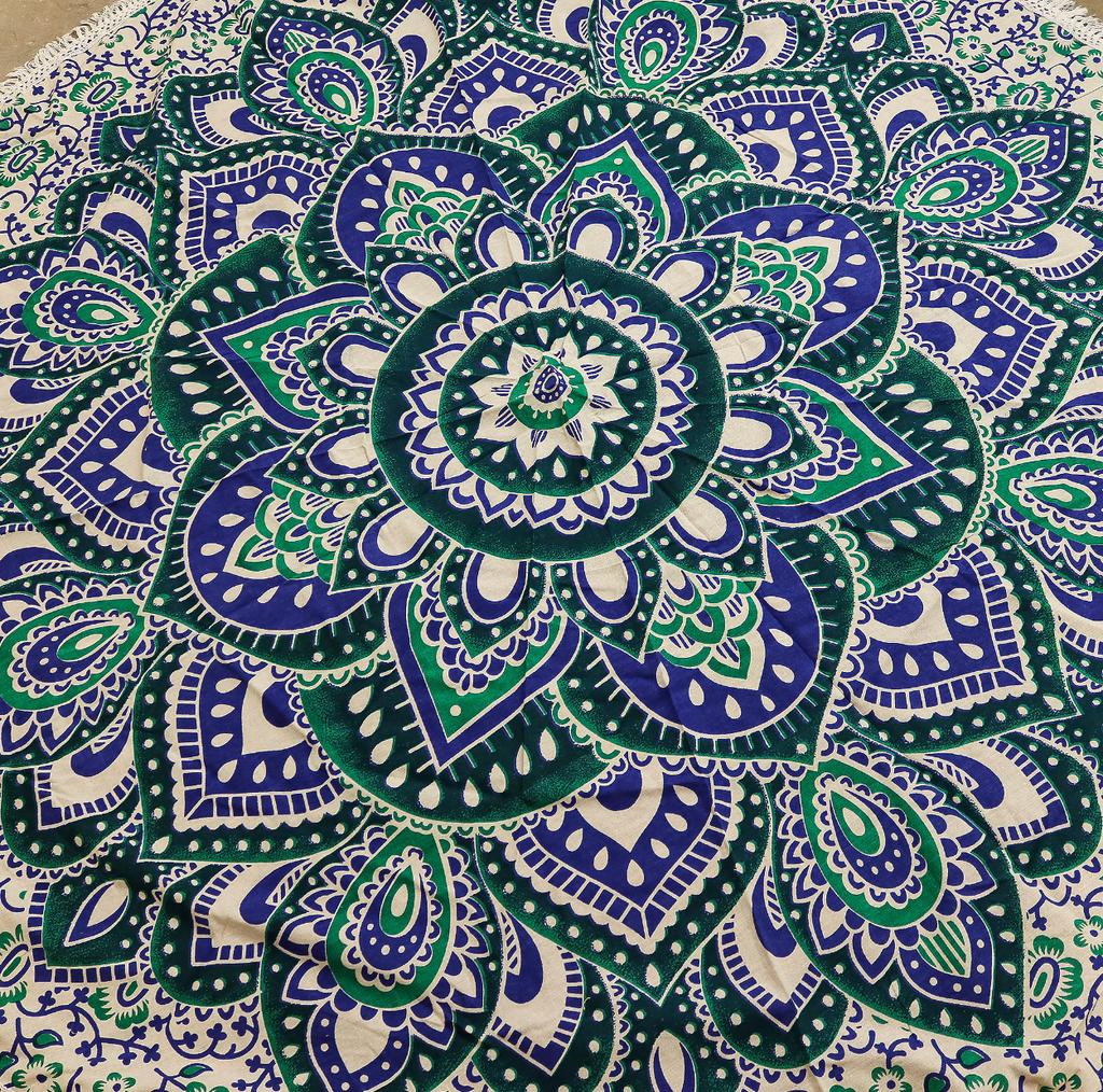 Small Mandala Roundie Cotton Art (130cm) – Teal & Blue