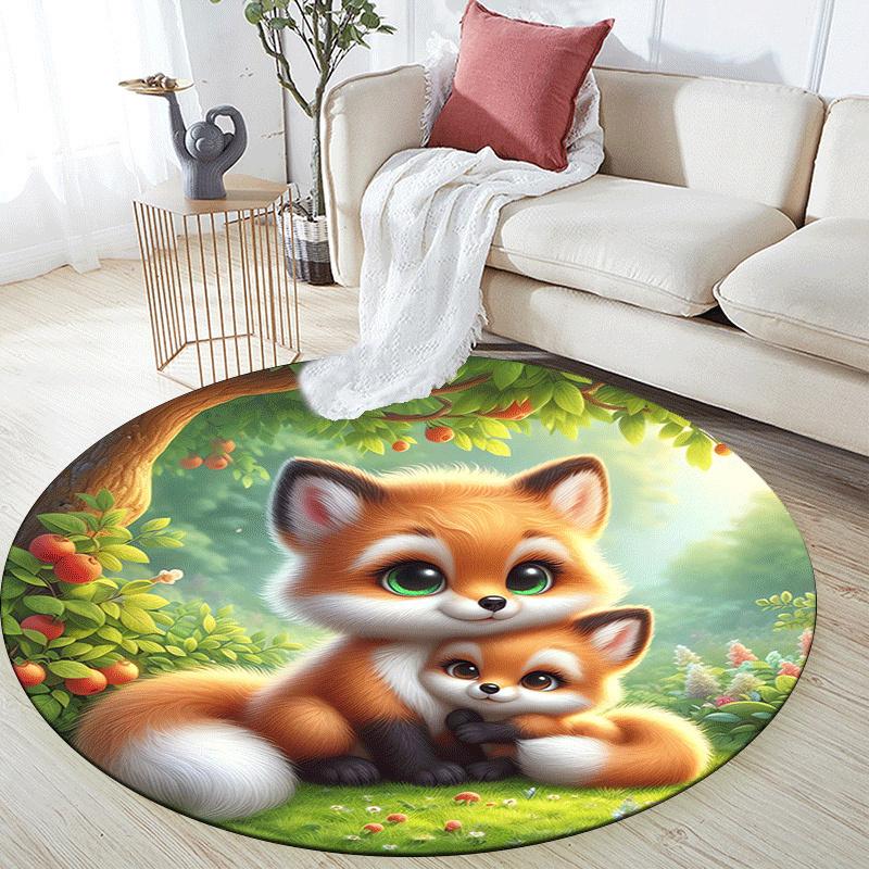 1pc Soft, Absorbent & Non Slip Cute Fox Round Rug Soft Circle Rug for Living Room & Bedroom Decor, Chair Mats, and Unforgettable Home Gifts