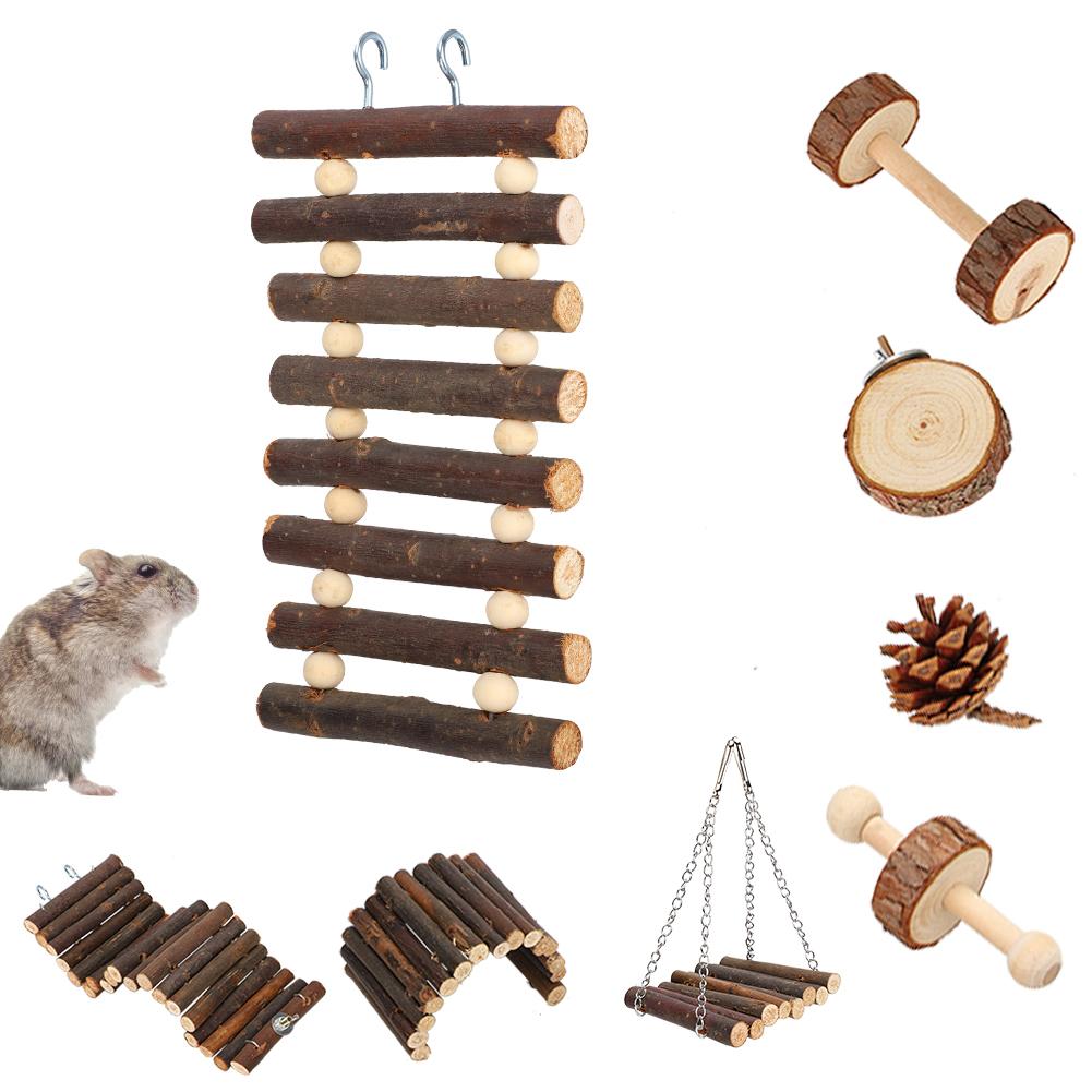 8pcs Squirrel Wooden Swing Toy Funny Hamster Ladder Small Pet Animal Playing Toy Set