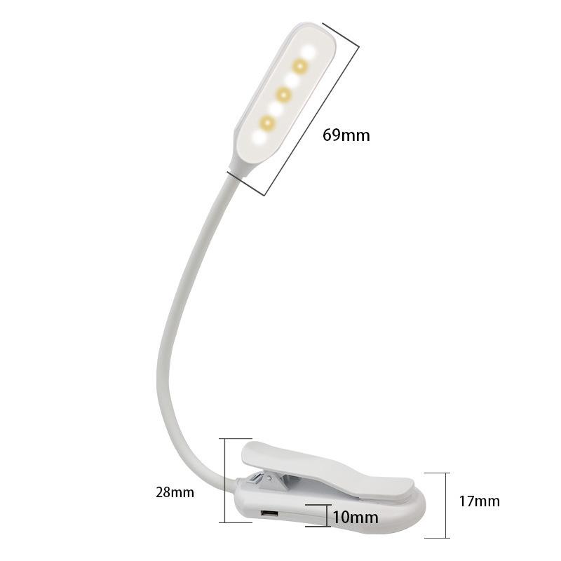 Lumină pentru cărți, reîncărcabilă, cu 7 LED-uri, cu 3 niveluri, alb, cald și rece, lumină de zi, lampă de lectură de noapte, flexibilă, cu clips ușor, în pat