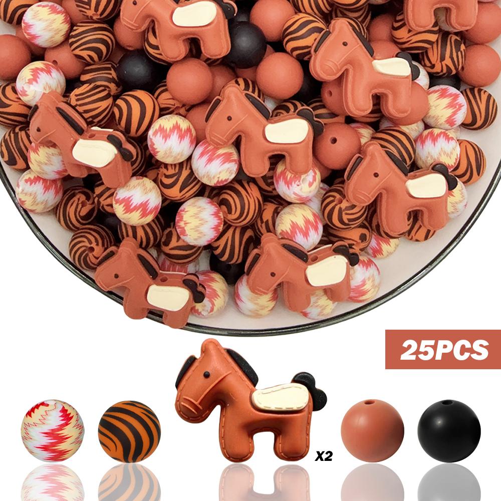 

25/32/44PCS 3D horse series silicone bead set, perfect for DIY handmade crafts such as keychains, necklaces, bracelets, etc