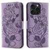 For iPhone 16 Pro Case Wallet Stand Imprinted Rose Butterfly PU Leather Phone Cover