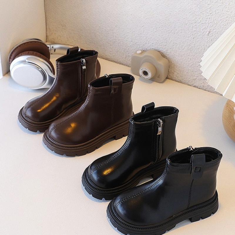 Classic Children's Winter Cotton Boots Retro  Girls School Ankle Boots Thick Bottom Simple Kids Plush Boots Zipper