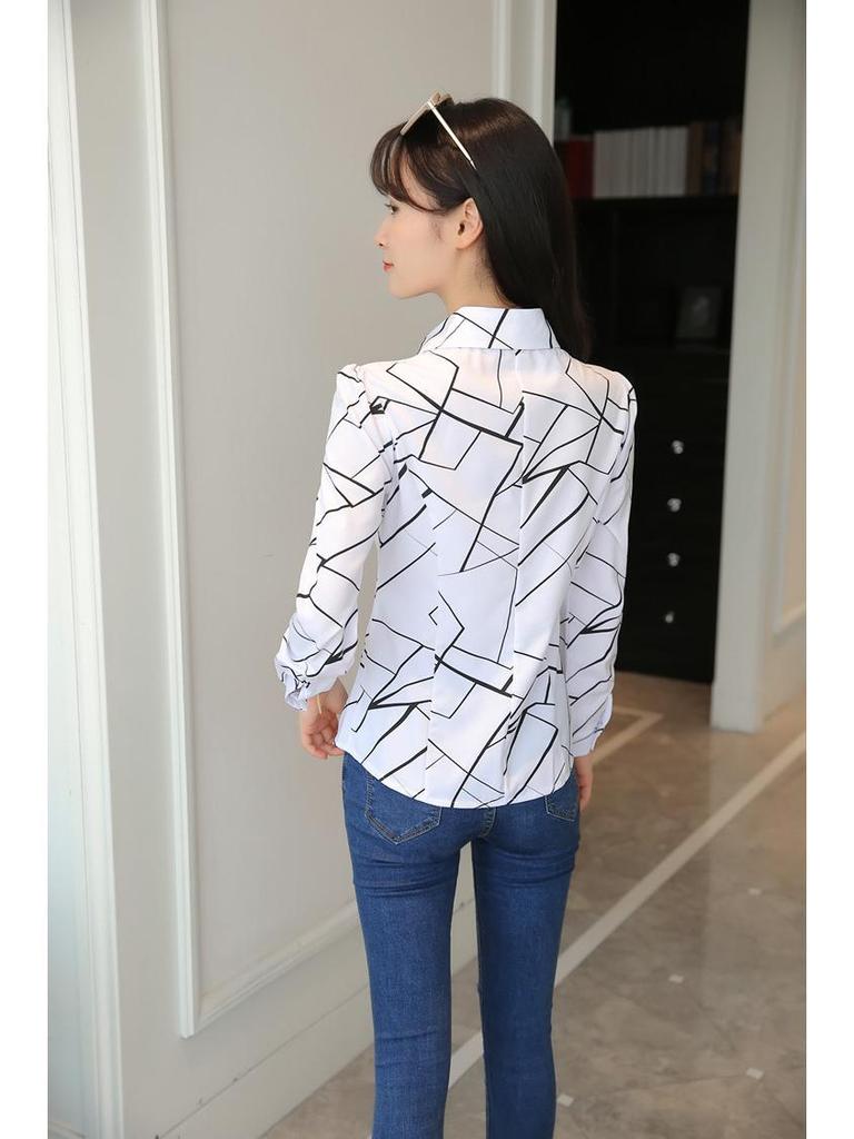 Korean Style Women's Slim Fit V-Neck White Shirt - Autumn 2024 Fashion Long Sleeve Casual Top