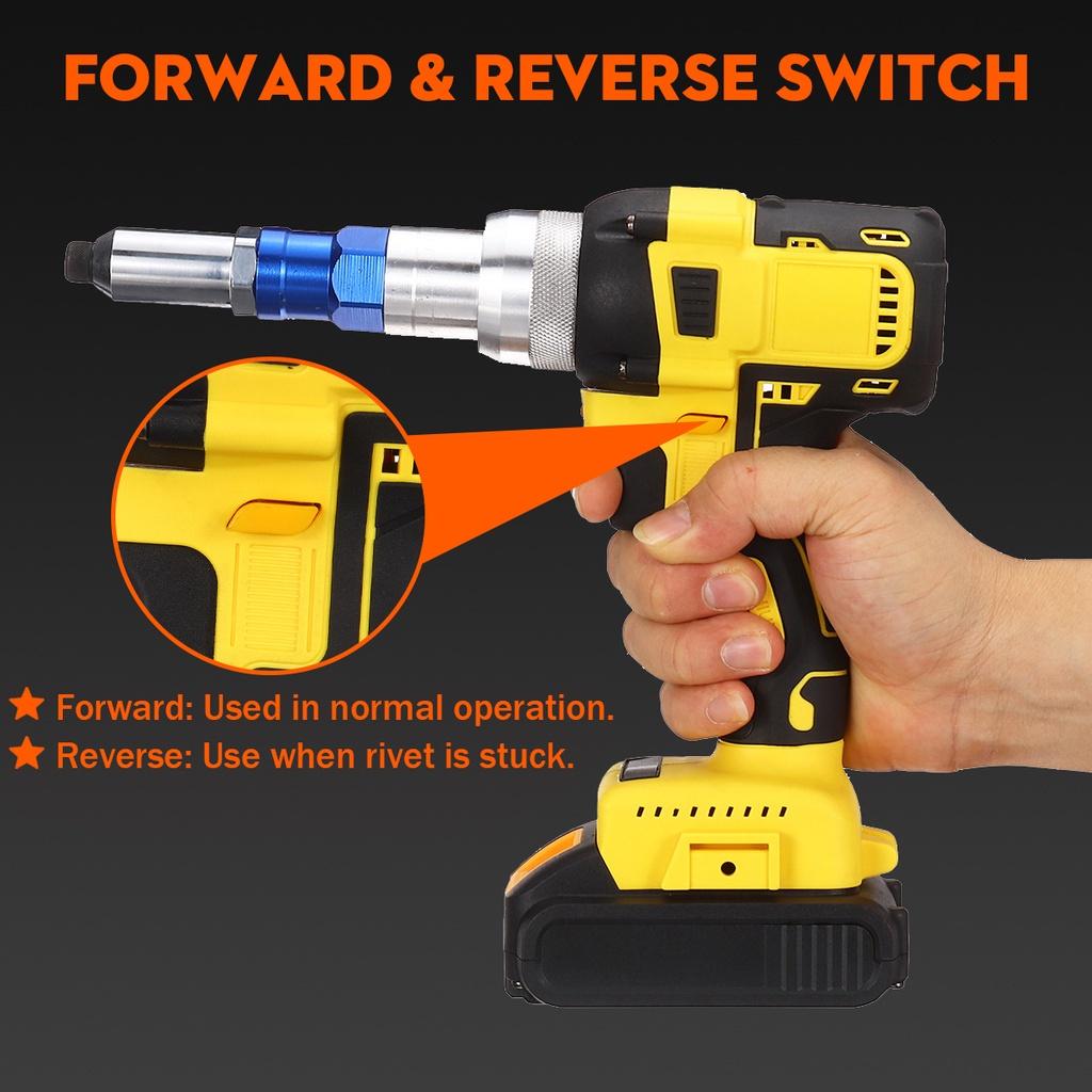 2.4-4.8mm Cordless Electric Rivet Nut Drill Insert Nut Pull Riveting Tool  With LED Light Battery 18V