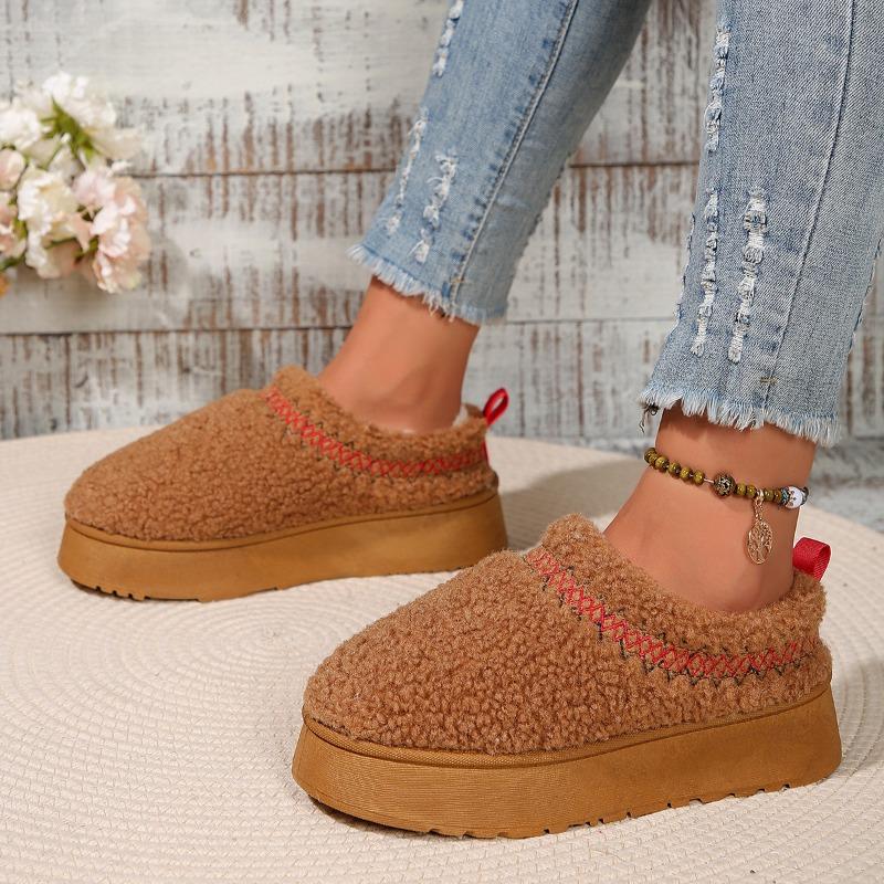 Thick bottom outer wear winter bag head half slippers new ethnic style lace hairy half tray foreign trade snow cotton slippers
