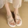 Rhinestone Flat-soled Sandals Female 2025 New Vacation Seaside Xishuangbanna Toe Round Head Roman Shoes Fairy