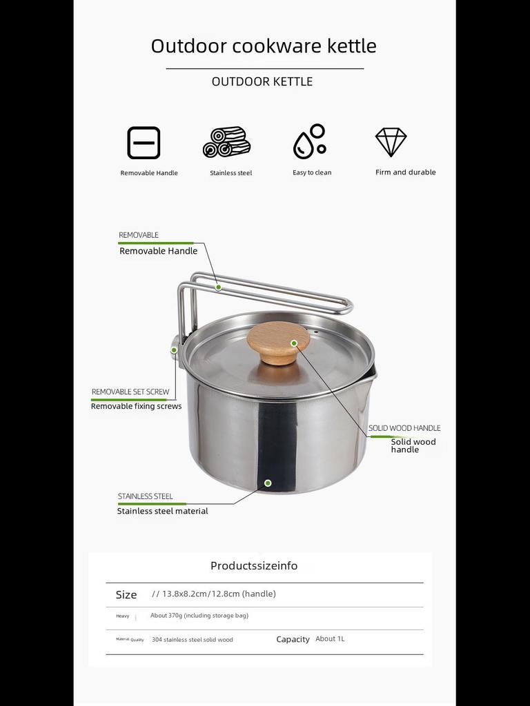 Przenośny Zestaw Outdoorowy ze Stali Nierdzewnej 304: Czajnik i Ekspres do Kawy na Kemping, Wędkowanie i Wspinaczkę