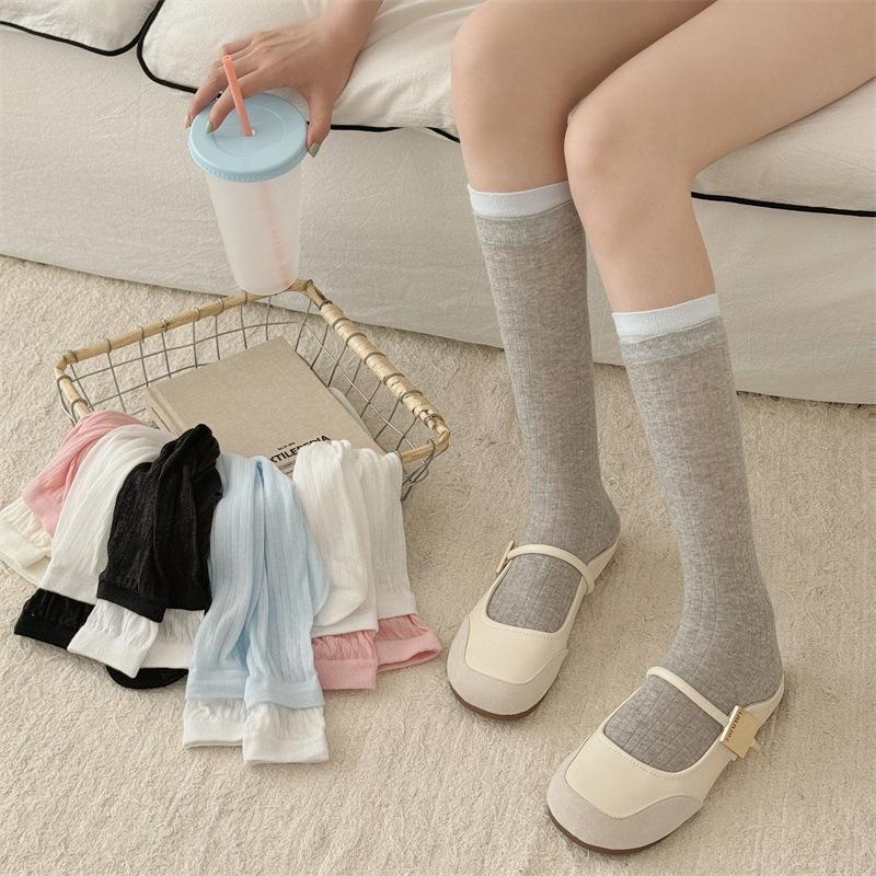 Summer Thin, Color-blocked, Patchwork Socks for Women, Two Pairs of Fake Calf Socks