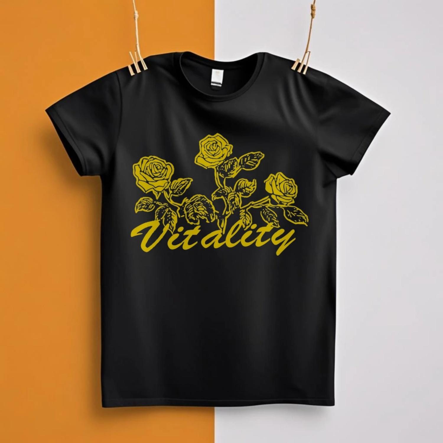 

Graphic Women s T-Shirt Vitality Rose Print Streetwear SpringSummer Trendy2025 Fast Ship XXXXXL чорний