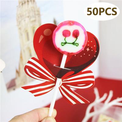 50Pcs Red Heart Bow Lollipop Decorating Cards For Valentine'S Day Wedding Birthday Party Supplies Candy Decorations Favors Gift