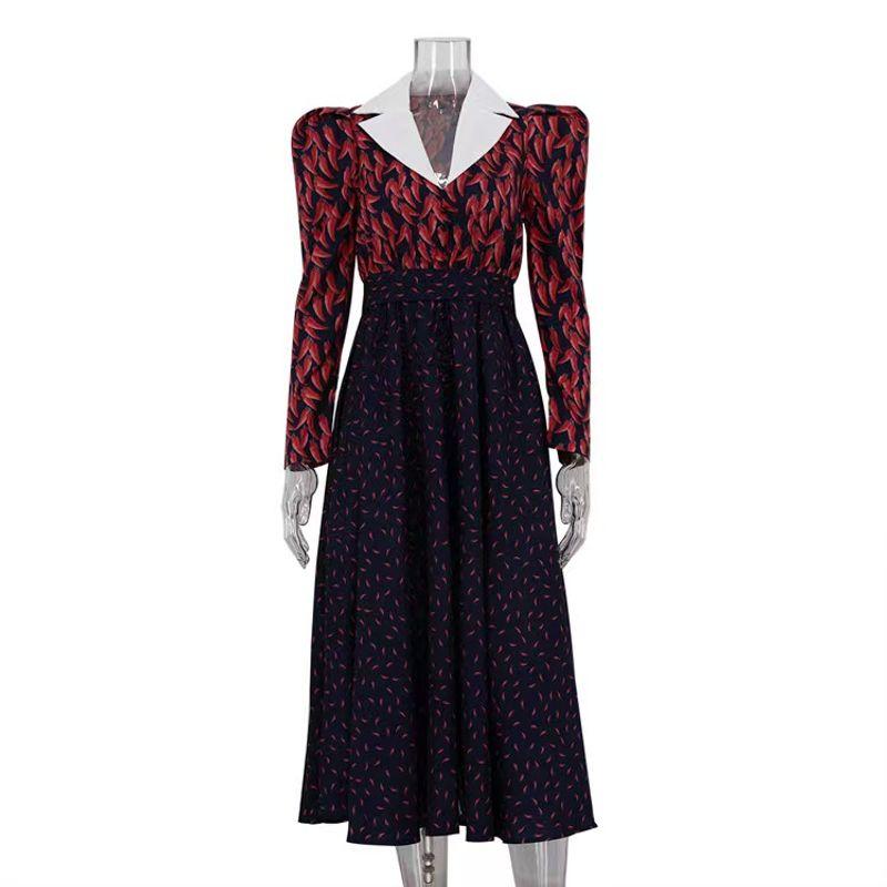 

Western Style Fashion Sexy Print Long sleeve dress Sexy Printed Long Sleeve Dress Blue L