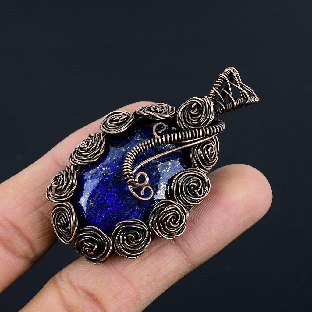 Lapis Lazuli Pendant Handmade Gemstone Jewelry, 999 Copper Wire Wrapped Pendant ,Unique Design Jewelry Pendant