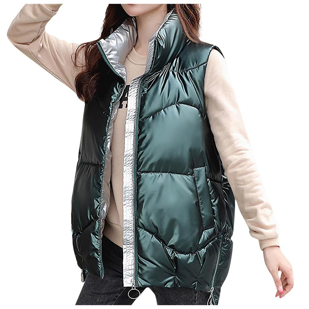 Women's Short Standing Collar Thickened Down Cotton Undershirt Undershirt Shiny Horse Clip Jacket