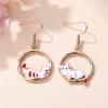 Unique Female  White Cat Round Metal Drop Dangle Earrings Cute Gold Color Party  For Women