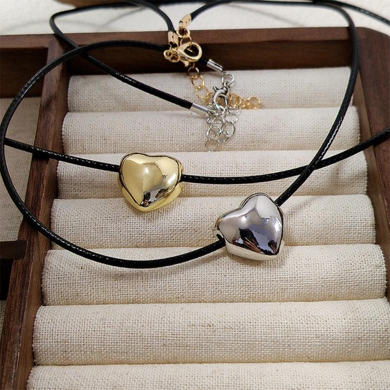 Big Heart Pendant Necklace Trendy Y2K Grunge Neck Jewelry Alternative Color Rope Neckchains Gift for Teen Girls