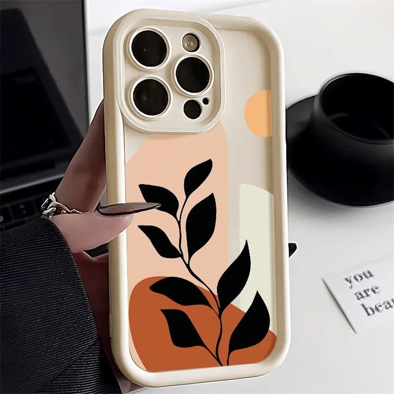 Abstract Plants Phone Case For iPhone 15 Pro Max Case iPhone 13 14 12 11 Pro Max X XR XS 7 8 Plus SE Candy Liquid Silicone Cover