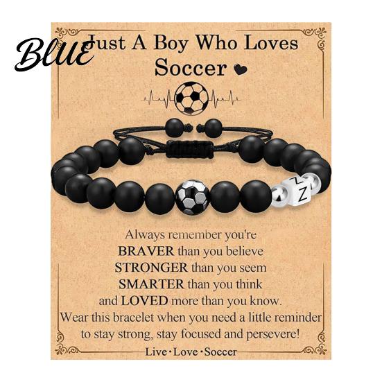 Soccer Fan Jewelry Football Bracelet for Men Black Matte Beads