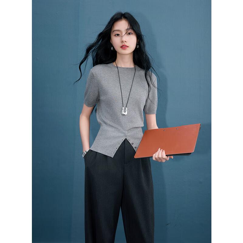 

Sancai 2025 Autumn Slim Fit Round Neck Short Sleeve Knit Top S