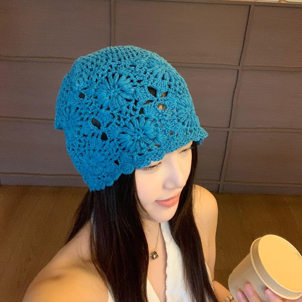 Bohemian Style Crochet Flower Knitted Hat Thin Lace Woven Cap Hollowed Out Beanie Cap  Outdoor