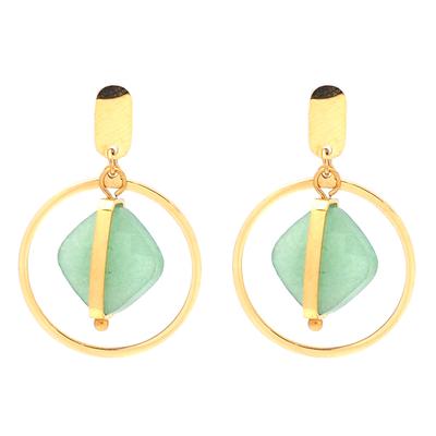 [Q5080] - Golden Green 'Boho' Steel Designer Earrings - 30x20 Mm