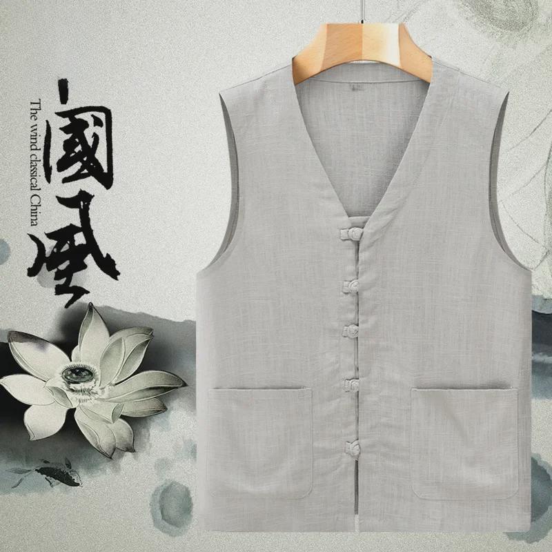 

Мужской летний легкий жилет из хлопка и льна в стиле Тан 3XL