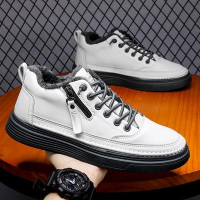 Mens Shoes Zips Fashion Soft Men Outdoor Shoes Versatile Man Casual Cotton Shoes Youth Teenage Skateboard Plush Winter Sneakers