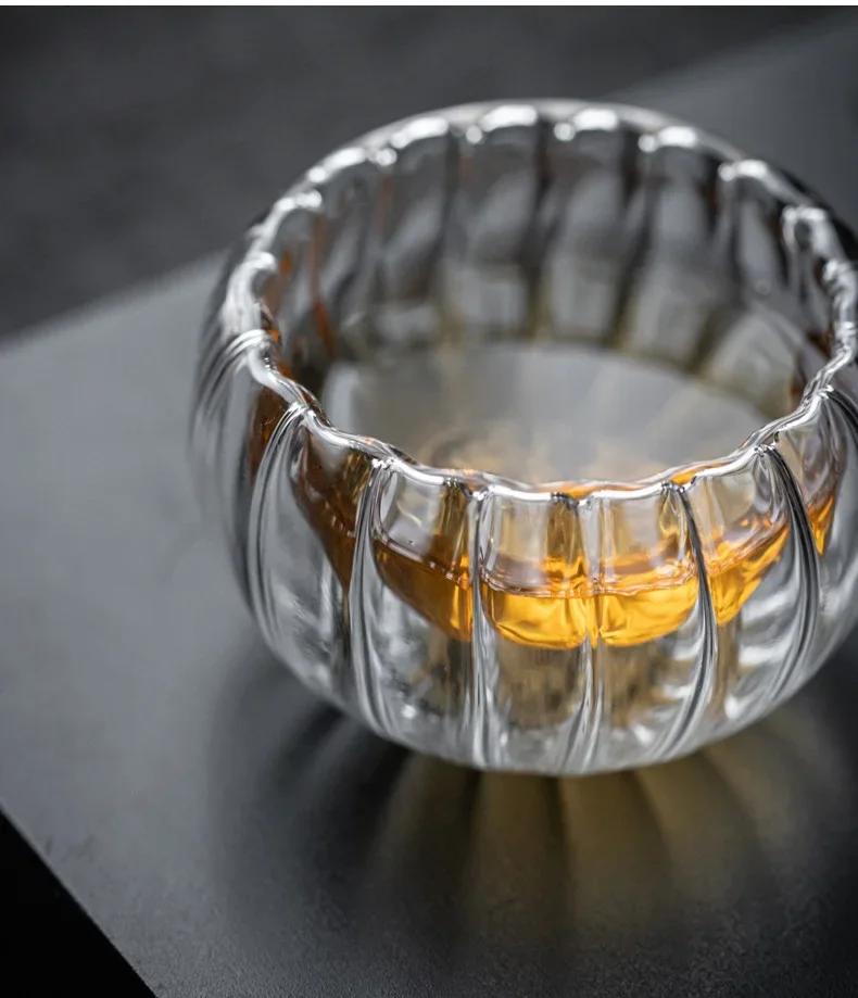 Gestreifte Glasbecher Transparente Tasse Wein Wasser Milchbecher Niedlich Büro Zuhause Frühstück Kaffeetassen Kürbis Muster Trinkgeschirr