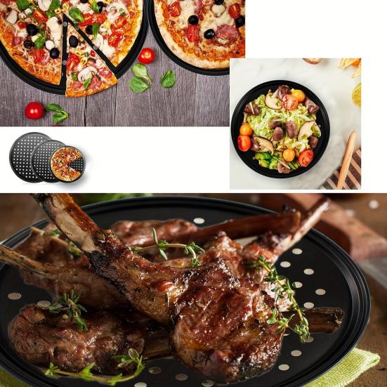 4Pcs Non-Stick Pizza Pan with Perforated Holes Heavy-Duty Round Barbecue Grill Pan Heat-Resistant Multipurpose Baking Tray for Bread Roasting Grilling